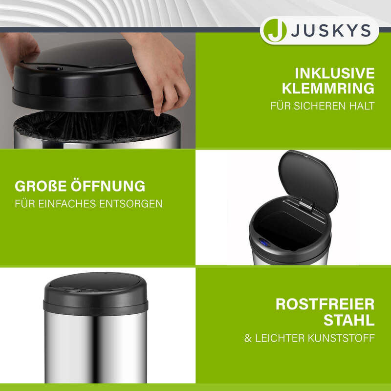 Runder Mülleimer Abfalleimer mit Sensor 30L Hygienisch Silber Automatisch - 4260565529682