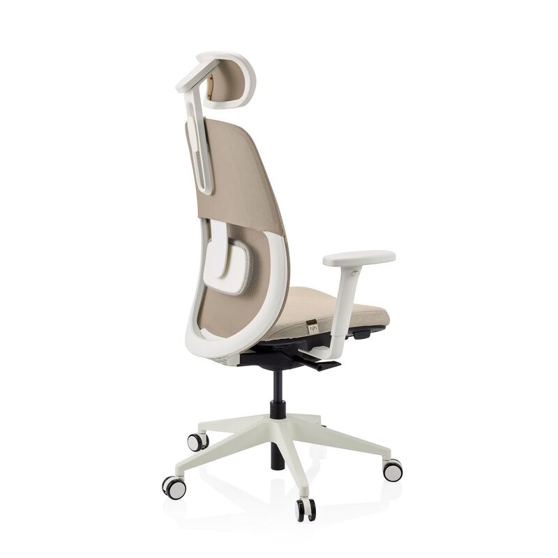 hjh OFFICE Bürostuhl Drehstuhl Stuhl Skandis Pro Kopfstütze Beige Weiß Mesh - 4064323109235