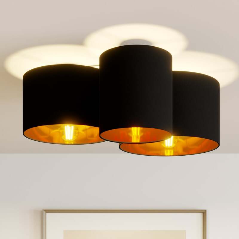 Lindby Deckenlampe Laurenz LED dimmbar 3-flg schwarz-gold Stoff Ø61cm 25,5cm - 4251096585162
