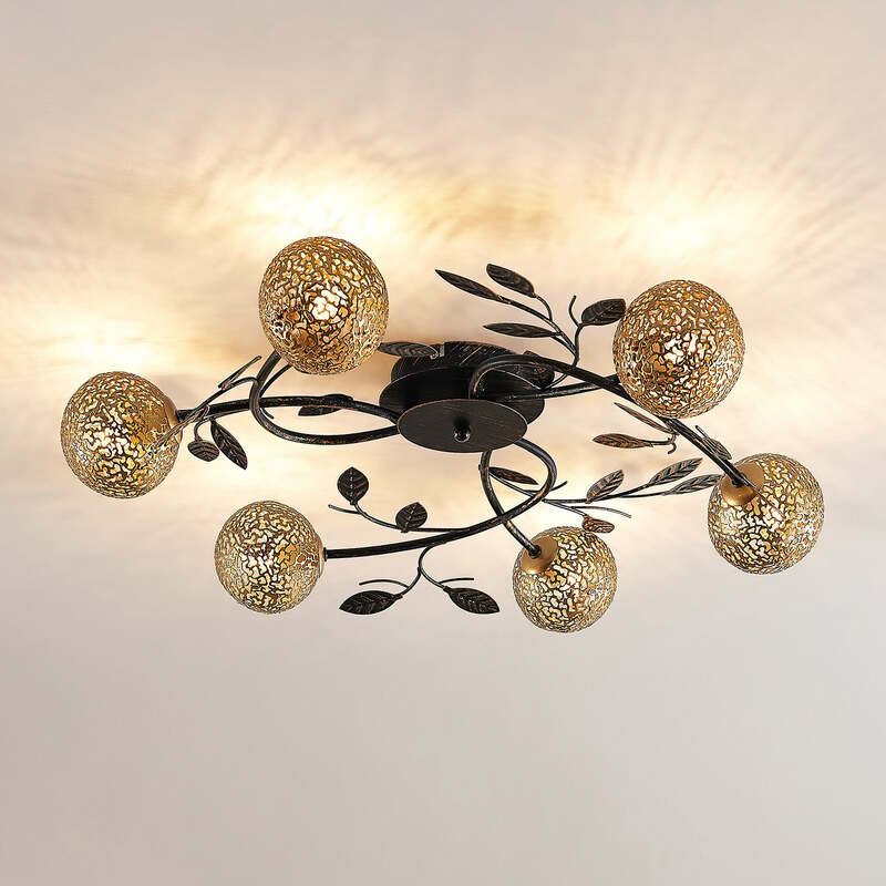 Lucande Evory Deckenleuchte rund 6-fl schwarz gold dimmbar 69 cm IP20 - 4251096585858