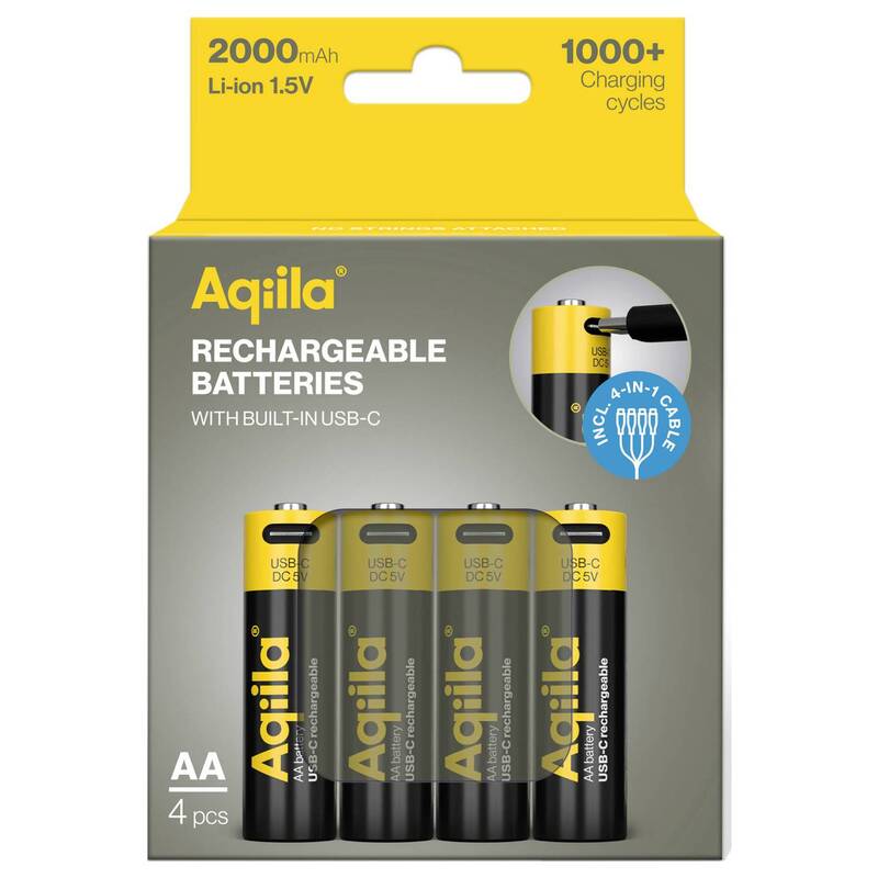 Aqiila AA USB-C Akku Li-Ion 2000 mAh 1,5 V wiederaufladbar Energiequelle 4 Stück - 8716778936367