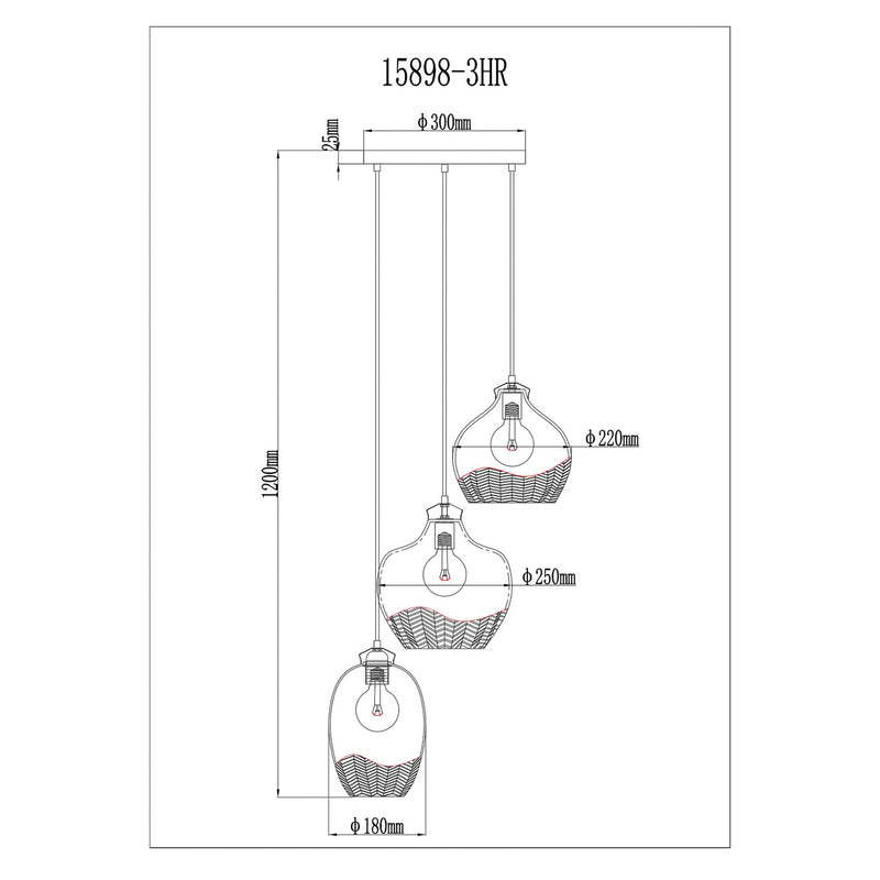Hängelampe Jessica Ø 45 cm bunt 3-flg Glas Globo dimmbar E27 - 9007371487110