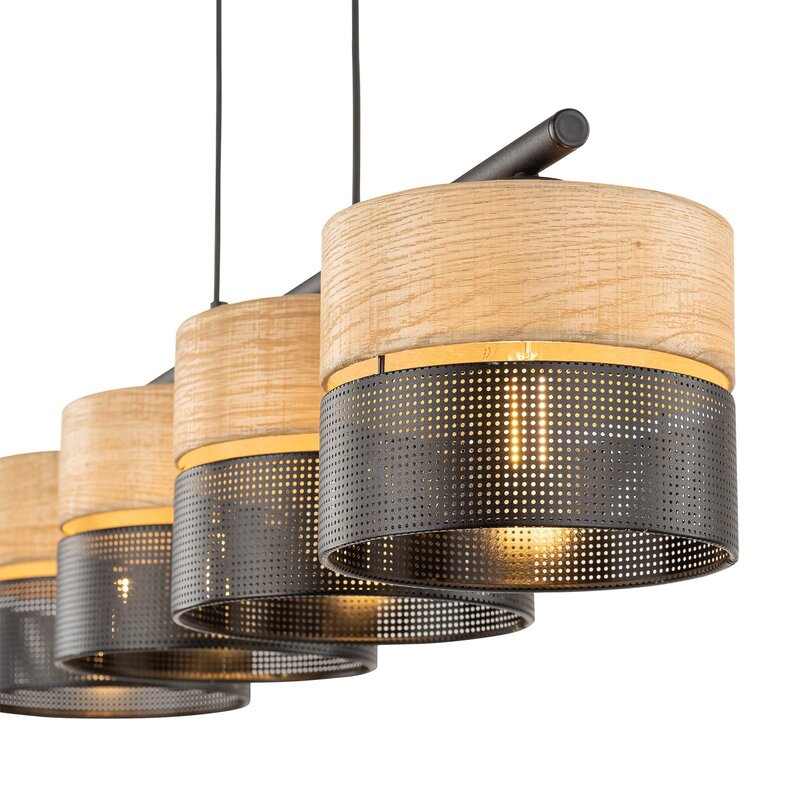 Hängelampe Nicol schwarz/Holzoptik 94x20 cm 4 x E27 Deckenlampe Lampe Leuchte - 5901780548025