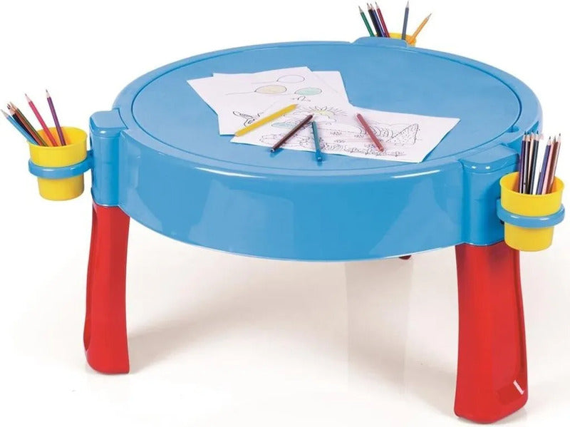 Dolu Sand- und Wassertisch Kunststoff blau rot gelb 98x98x77 cm ab 2 Jahren - 8690089030702
