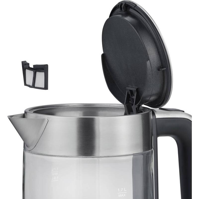 Severin Wasserkocher Teekocher Glas Edelstahl schwarz 2200W 1,7l kabelgebunden - 4008146033896
