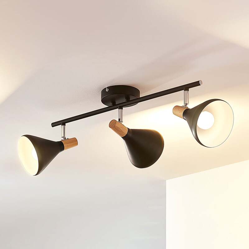 Lindby Deckenleuchte Deckenlampe Arina schwarz dreiflammig Metall Holz 53 cm - 4251096547009