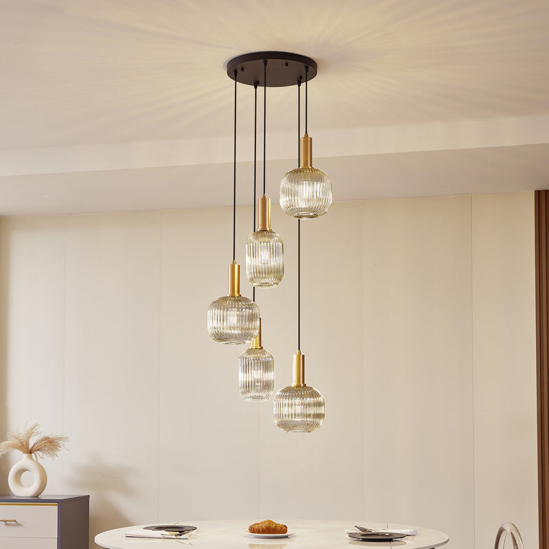 Lindby Hängeleuchte Pendelleuchte Doroteo 5 flammig grau Glas - 4251911793000
