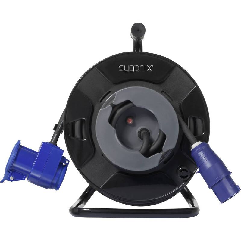 Sygonix Kabeltrommel 25m CEE-Cara-Stecker 2 Steckdosen IP44 Schwarz 3000W - 4064161393094