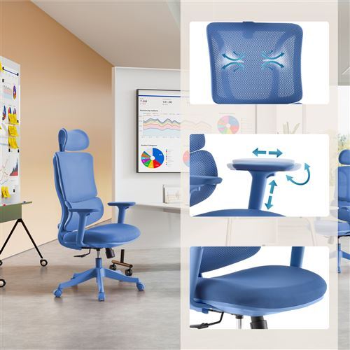 MyBuero Ergomy Colore Bürostuhl Blau 3D Netzstoff ergonomisch 120kg max - 4064323108245