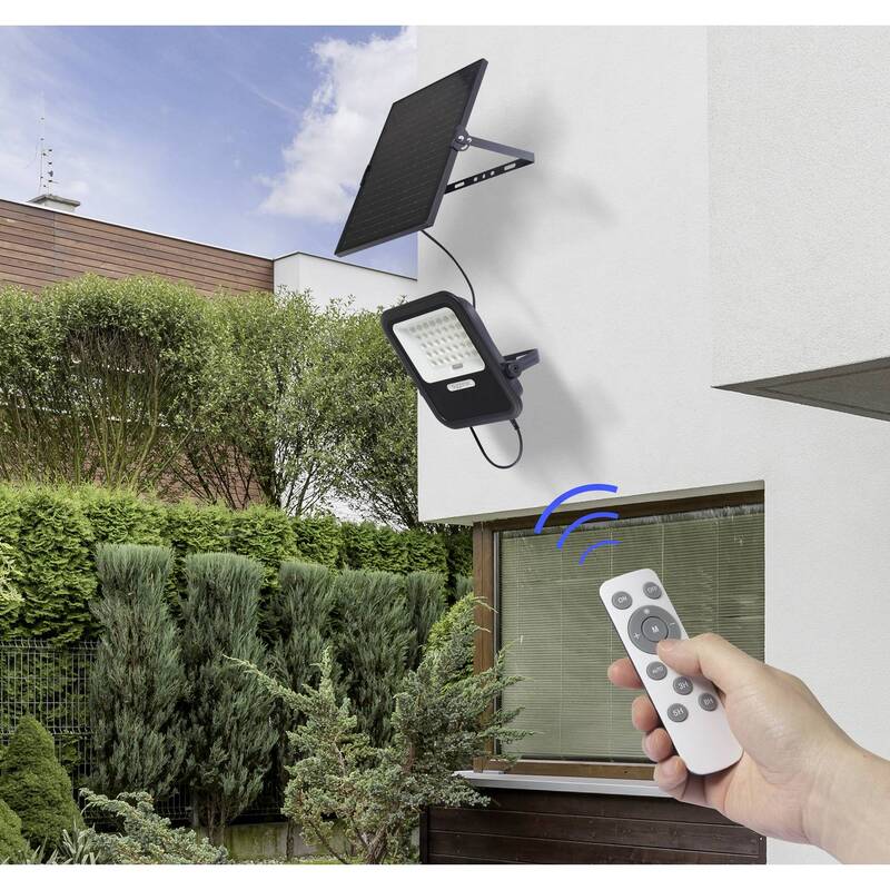 SYGONIX Strahler Fluter Solar LED Außenleuchte Panel Fernbedienung Schwarz - 4064161320342