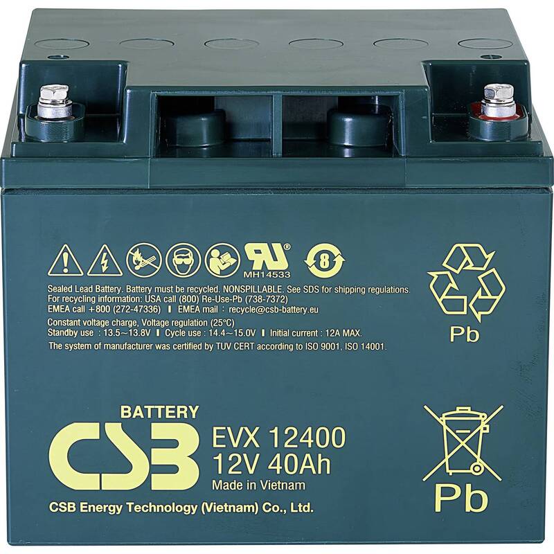 CSB Battery Bleiakku Speicherbatterie 12V 40Ah AGM M5 Schraubanschluss EVX12400 - 4260030443055