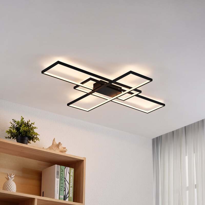 Lindby Deckenleuchte Tetson LED Lampe dimmbar schwarz 3200 Lumen 99x68cm Licht - 4251096587784