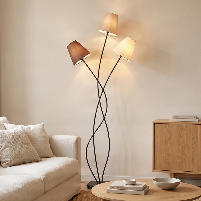 Lindby Stehleuchte Melis 130cm 3-flammig LED Lampe Leuchte braun grau creme - 4251096545739