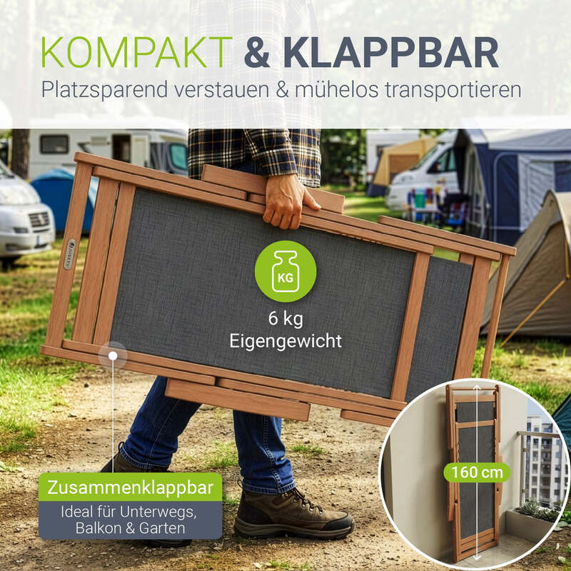 Sonnenliege klappbar Tavira Liegestuhl aus geöltem Akazienholz anthrazit - 4262437187419