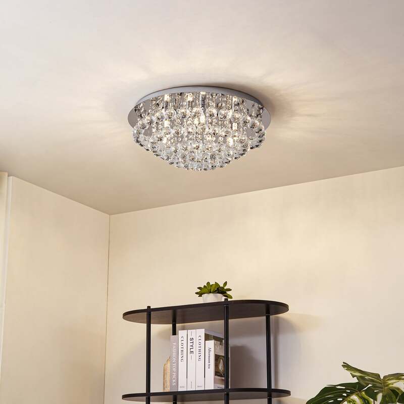 Lindby Deckenleuchte Antonino LED Kristall Deckenlampe dimmbar chrom Ø55cm 8-flg - 4251096590043