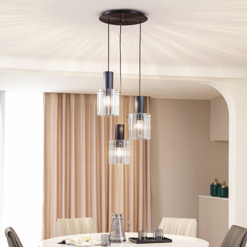 Lucande Hängeleuchte Pendelleuchte Eirian schwarz Glas 3-flammig Ø 40 cm140 - 4251911775785