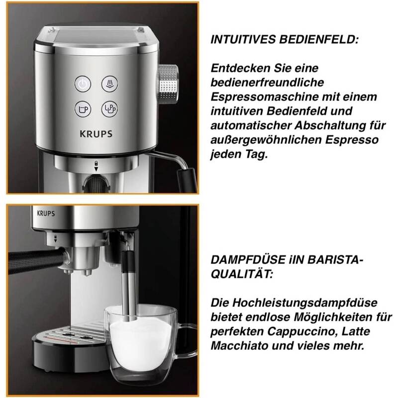 Krups Virtuoso Espressomaschine mit Siebträger Kaffeemaschine Cappuccinomaschine - 3016661163913