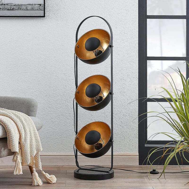 Lindby Stehleuchte Muriel 3-flg schwarz-gold Lampe Leuchte Metall 120cm hoch - 4251096551860