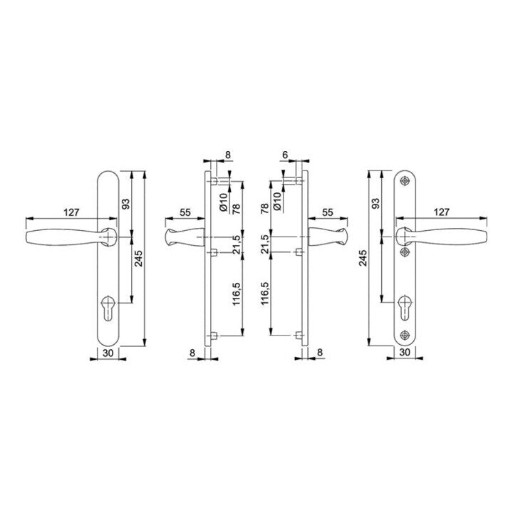 Hoppe Profilgarnitur Türdrücker Türklinke Aluminium F1 PZ Türbeschlag 57-62mm - 4012789495447