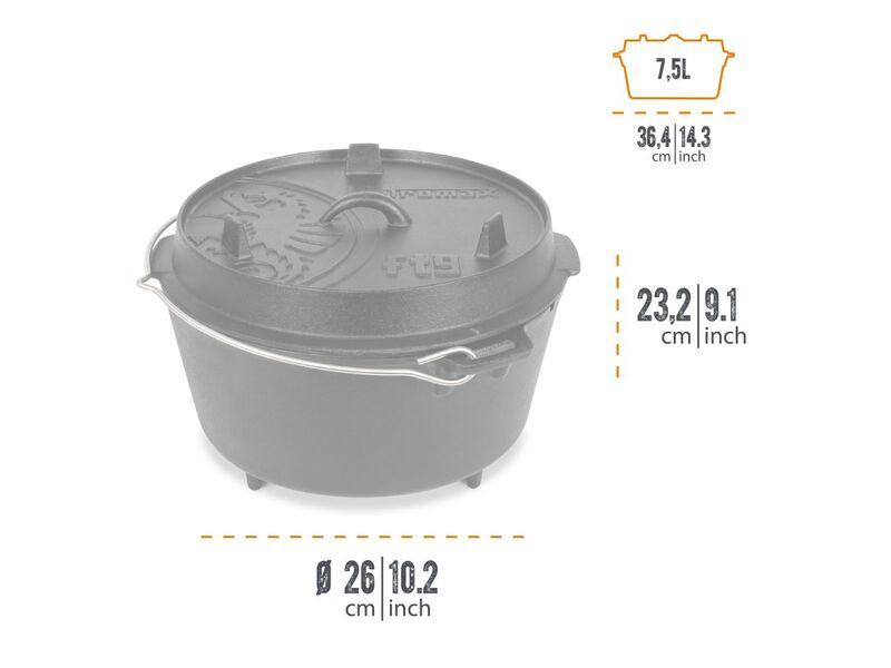 Petromax Dutch Oven FT9 Schwarz Gusseisen 7,5l Kochgeschirr mit Standfüßen Topf - 4250435707074