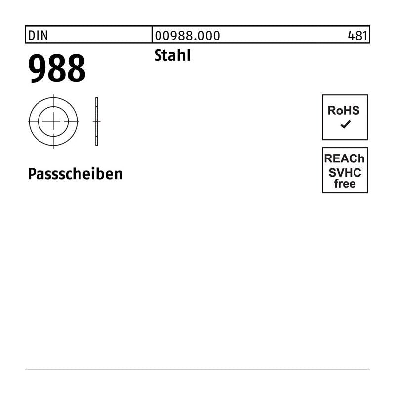 Reyher Paßscheibe DIN 988 17x24x0,3mm Stahl 100 Stück Unterlegscheiben blank - 4043952348611