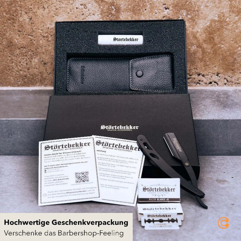 Störtebekker Rasiermesser Rasierer Bartrasierer 10 Klingen Echtleder Reiseetui - 4260554490139