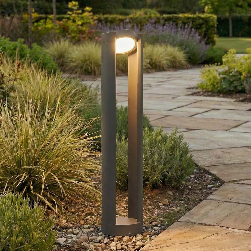 Lucande Pollerleuchte Dylen LED Gartenleuchte Außenlampe grau 80cm IP65 Metall - 4251096509243