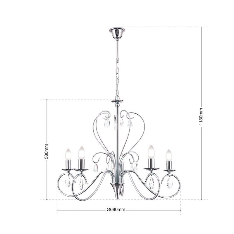 ORION Kronleuchter Deckenlampe Alessia Kristallglas chrom 5-flammig - 9003090194612
