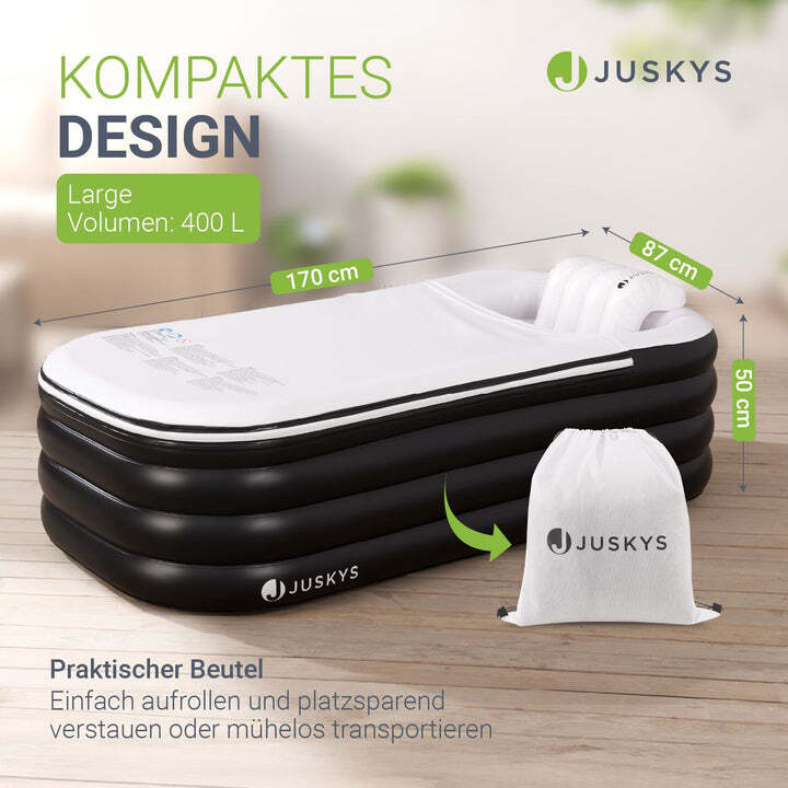 Aufblasbare mobile Badewanne mit Luftpumpe Abdeckung Rückenlehne 170x87x50 cm - 4262437183336