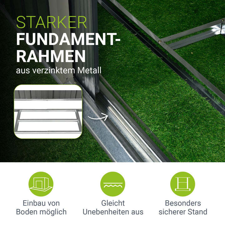 Gerätehaus Metall Geräteschuppen Gr M verzinkter Stahl Fundamentrahmen Anthrazit - 4260304768280