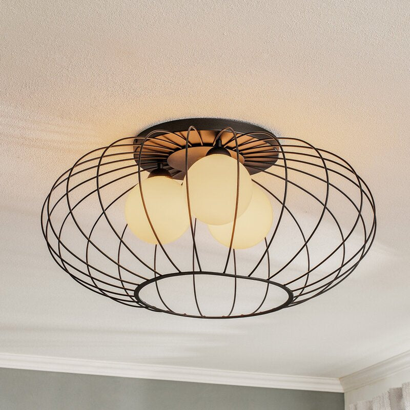 Euluna Deckenlampe Kronos Käfig schwarz drei Opalkugeln Deko-Deckenlampe E14 - 5902693744269