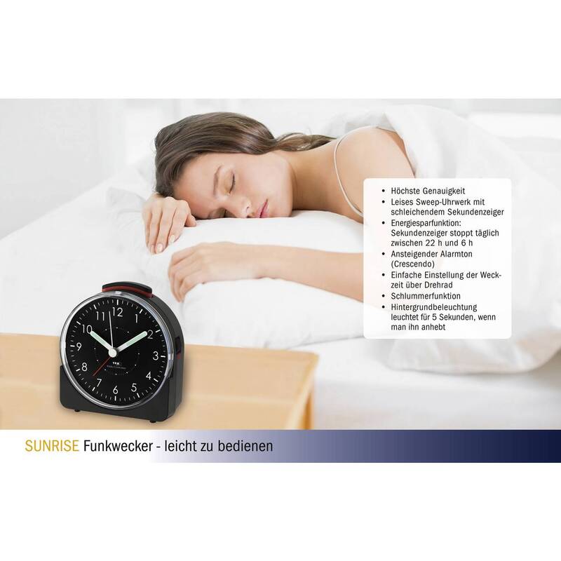 TFA Dostmann Funk Wecker TFA 60.1508.01 Funkwecker Tischwecker Analog Schwarz - 4009816028563