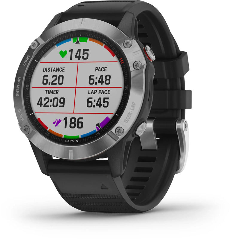 Garmin Sportuhr Uhr Smartwatch Fenix 6 GPS MIP Multisport Schwarz Silber Onesize - 0753759232702