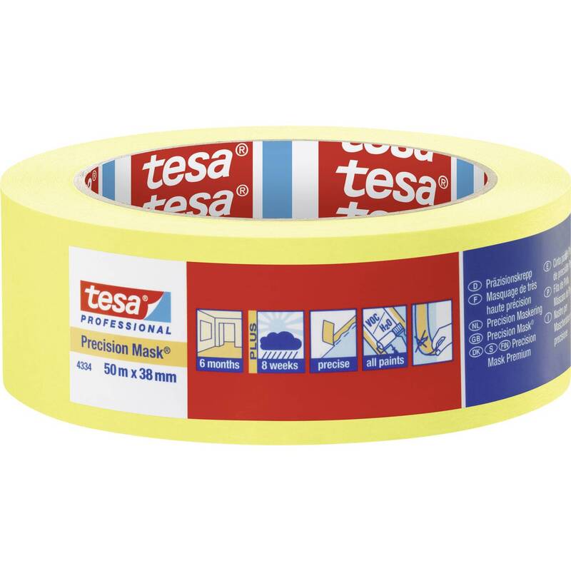 Tesa Kreppband Präzisionskrepp Gelb 50m x 38mm von Hand abreißbar 1 Rolle - 4042448816122