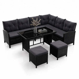 B-Ware Rattan Lounge Manacor Polyrattan Gartenmöbel Set für 8 Personen Kissen schwarz