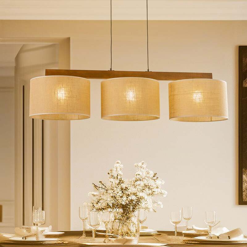 Pendelleuchte Juta dreiflammig Balken Jute Stahl Holz Made in Europe - 5901780568948