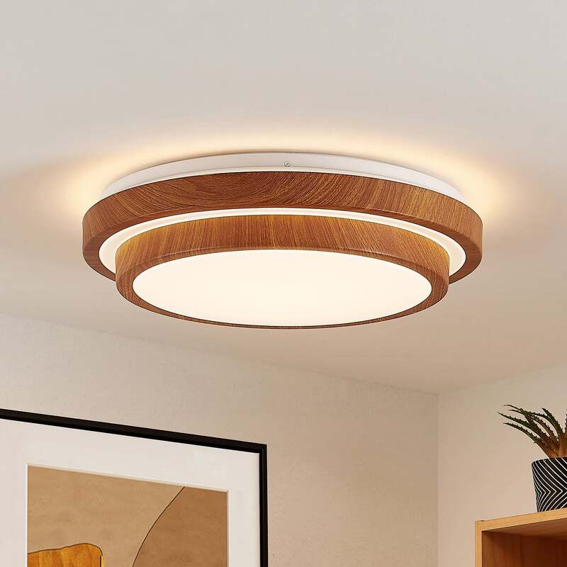 Lindby Deckenleuchte Vaako LED Lampe Leuchte warmweiß Ø 41 cm Holzoptik 10 cm - 4251911700527