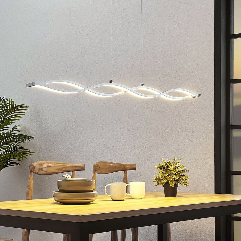 Lucande Pendelleuchte Hängeleuchte LED Balken wellenförmig weiß chrom silber Roa - 4251096560206