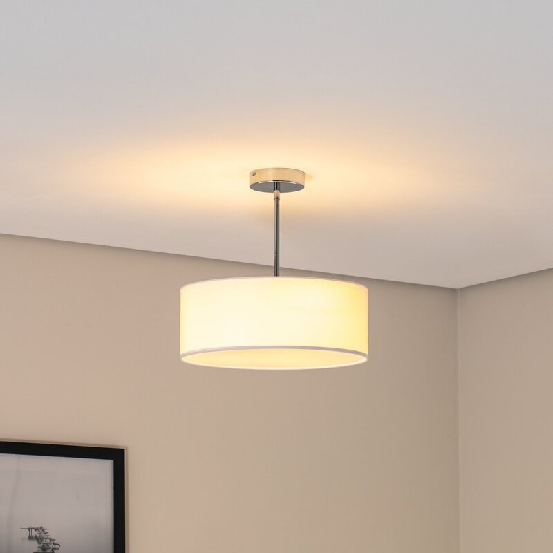 Oja Deckenleuchte Lampe chrom/weiß Hängelampe Ø40cm Textil Stahl Beleuchtung - 5902553234336