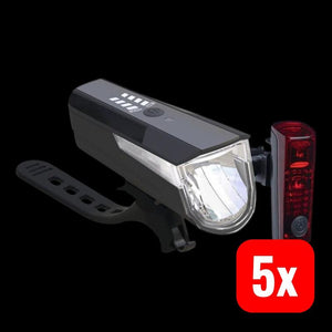 5x B-Ware Büchel LED-Batterieleuchten-Set BLC 820 schwarz mit Akkus StVZO Fahrradlampe LED