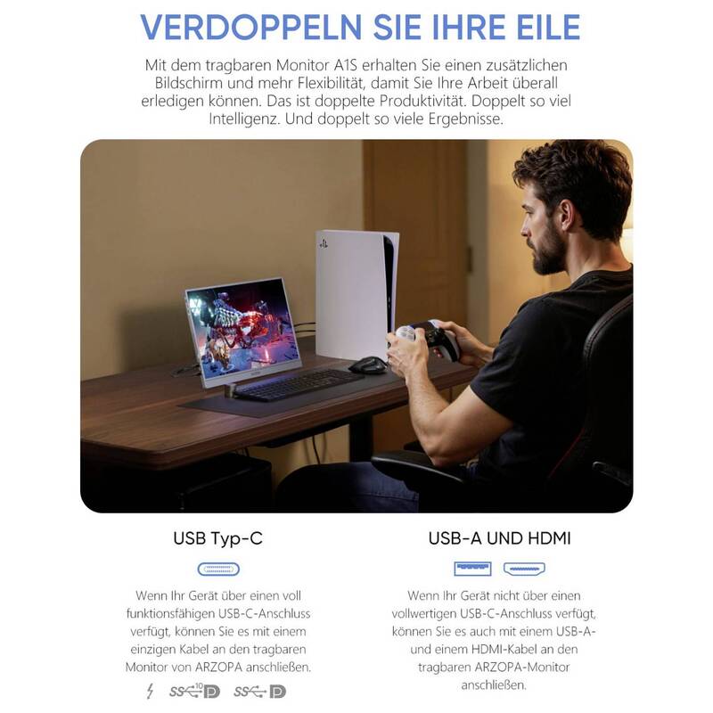 Arzopa RZOPA A1S 14 Zoll LCD-Monitor 1920x1080 25ms HDMI USB-C grau - 6975114120156