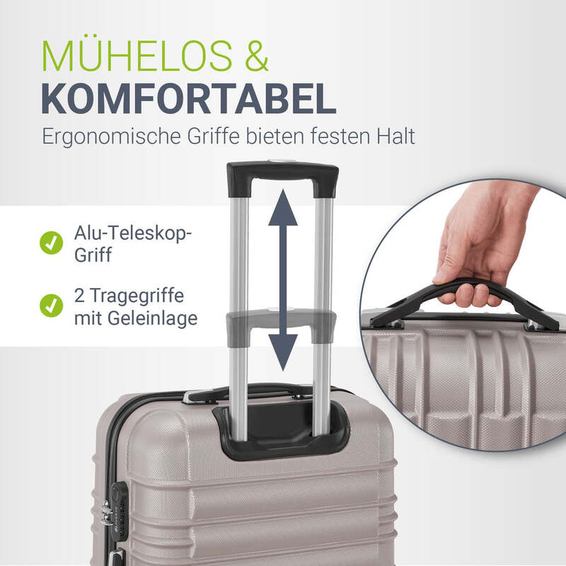 Hartschalen Kofferset Rom 4-teilig Set ABS-Kunststoff 360° Rollen creme - 4260565527657