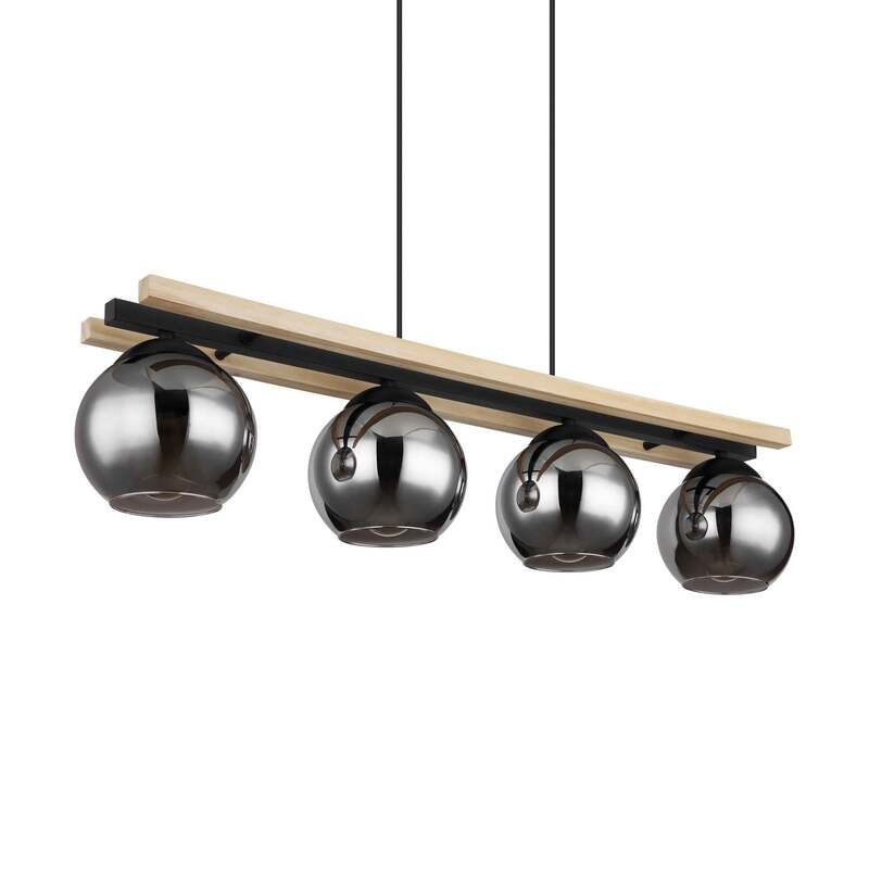 Hängelampe Conni 85 cm rauchgrau Holz/Glas 4-flg dimmbar Globo - 9007371444236
