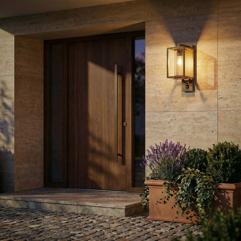 Lucande Außenwandleuchte Ferda LED Gartenlampe mit Sensor braun 38cm IP44 - 4251911795721