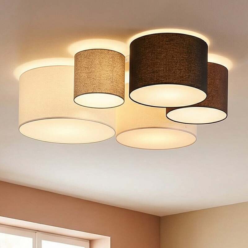 Lindby Deckenleuchte Laurenz 5-flg LED dimmbar IP20 E27 grau beige Leuchte - 4251096585360