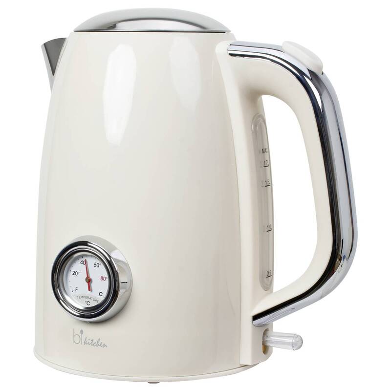 BiKitchen Wasserkocher Edelstahl 1,7l Teekocher cremeweiß glänzend 2200W Kocher - 9004489419149