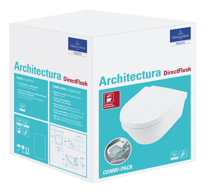 Villeroy & Boch WC-Sitz Set Toilette Architectura Wandmontage QuickRelease weiß - 4062373755969