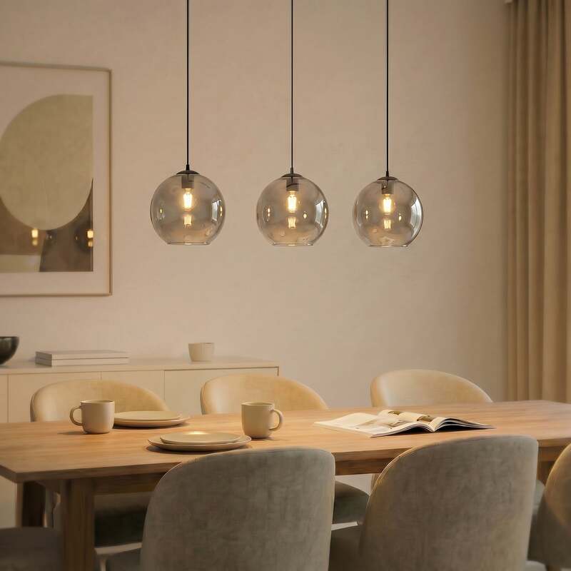 Lucande Hängeleuchte Pendelleuchte Brillar Glas rauchgrau 3flg 128cm Lampe Spot - 4251911798456