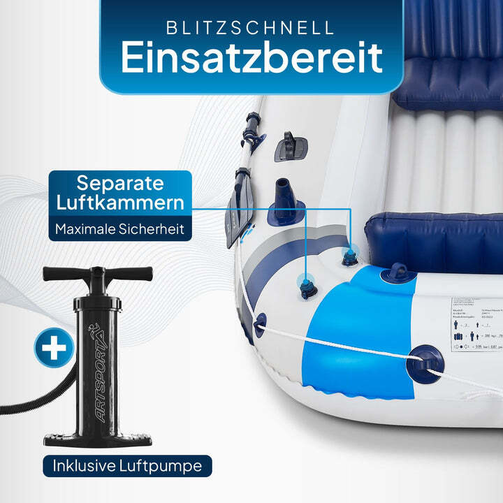 Schlauchboot Paddelboot 3,22 m aufblasbar für 4 Personen Luftpumpe Paddel Set - 4260565525912