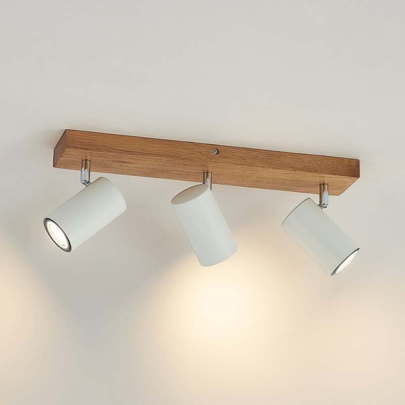 Lindby Deckenstrahler Maniva LED Strahler 3-flammig dimmbar weiß 44cm Eisen Holz - 4251911711684